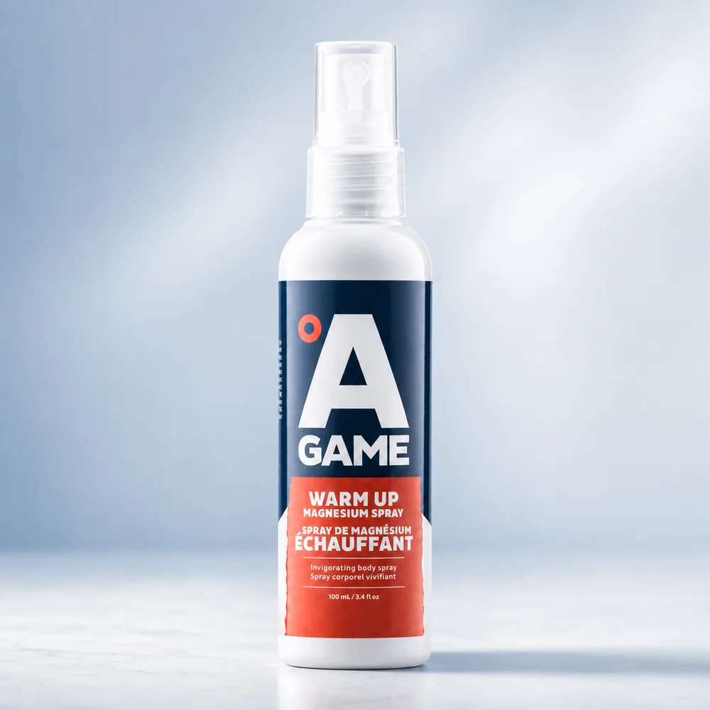 Warm Up Magnesium Spray bottle on a clean background