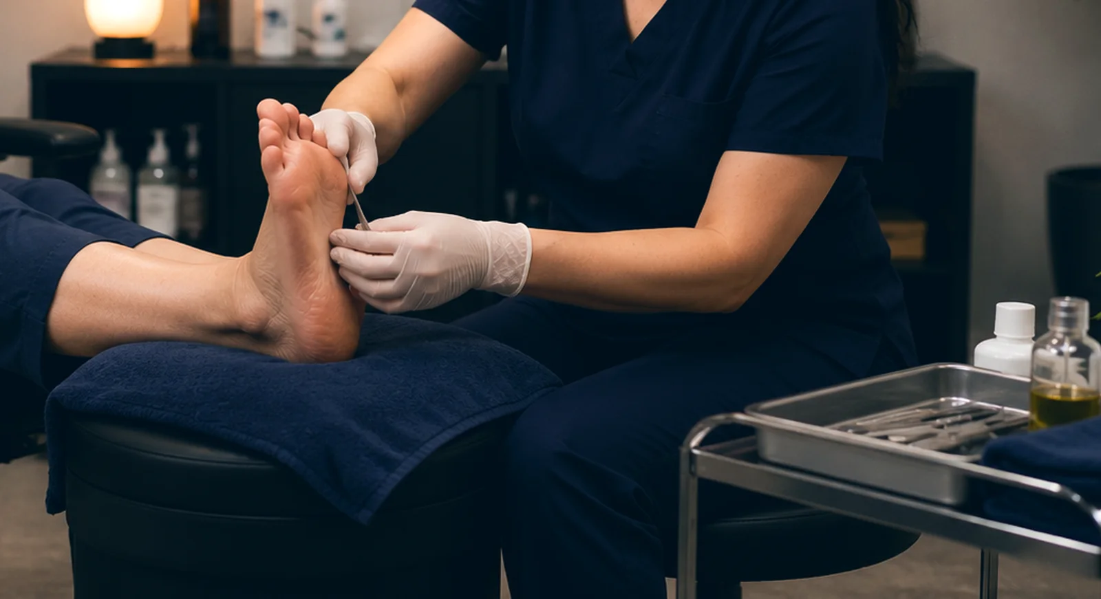 Nurse-led foot care at an A-Game Care clinic day in Olds, Alberta
