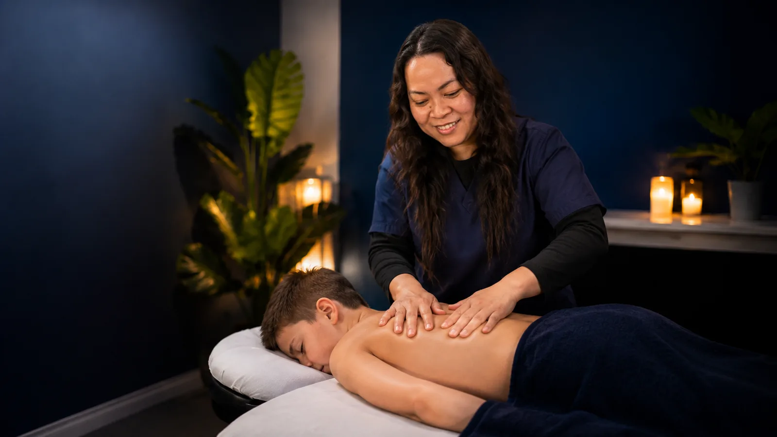 Youth athlete receiving age-appropriate massage treatment at A-Game Care in Olds
